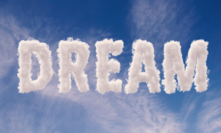 Dream written in the blue sky. Illustration for motivation.