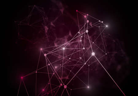 Plexus lines, dots and light beams with light points. Abstract technology, science and engineering background. Depth of field settings. 3D renderingの写真素材