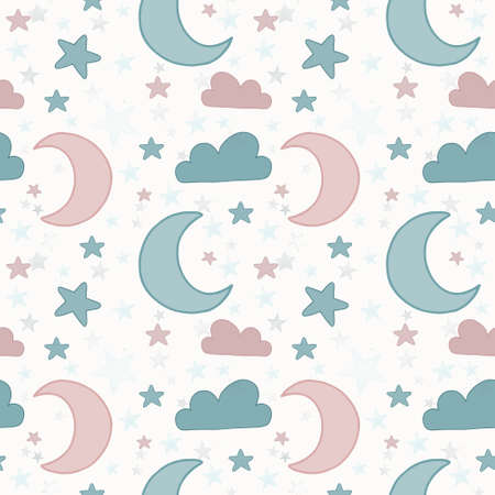 Moon and stars seamless background repeating pattern, wallpaper background, cute seamless pattern backgroundの写真素材