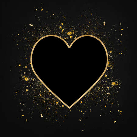Black background with luxery golden heart and golden dust. Valentines day illustration.の写真素材
