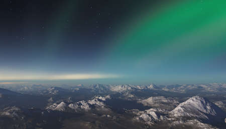 3d rendering - A Fantasy empty and frozen Landscape with blue skies and Aurora Borealisの写真素材