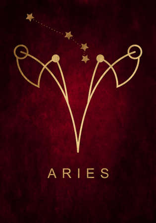 Aries constellation astrology illustration. Stars on dark red background. Capricorn is a fire sign.の写真素材