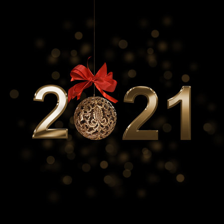 Golden Happy New Year 2021 Poster Horizontal With golden glitter on black background