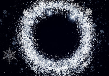 Elegant black and anthracite Winter Background with white snowflakes and sparkles. Christmas card.の写真素材