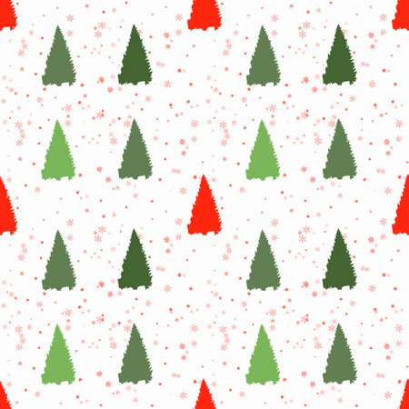 Christmas seamless pattern with christmas trees and snowflakes on a white background for New Year, Christmas holiday, wallpaper, wrapper, backgroundの写真素材