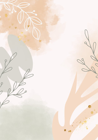 Graphical floral abstract illustration. Leaves line art pattern background.の写真素材