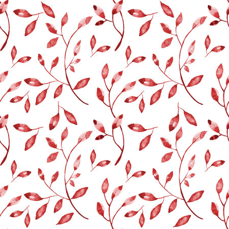 Seamless background with red leaves, white background. Luxury pattern for creating textiles, wallpaper, paper. Vintage. Romantic floral Illustrationの写真素材