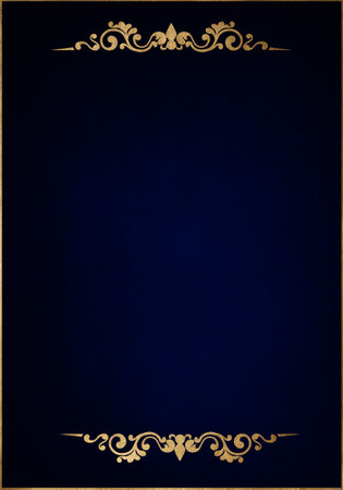 Dark blue background with luxery golden ornaments and golden frame. Good for logo or invitation.