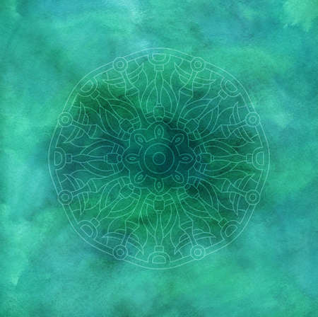 Vintage watercolor greeting card with Mandala. Great for invitation, flyer, menu, brochure, postcard, wallpaper, decoration, or any desired idea.の写真素材