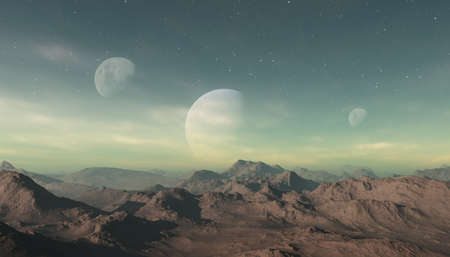 3d rendered Space Art: Alien Planet - A Fantasy Landscape with blue skies and cloudsの写真素材