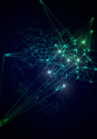 Plexus lines, dots and light beams with light points. Abstract technology, science and engineering...
