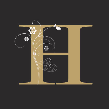 Luxury Boutique Letter H Monogram, Vintage Golden Letter With Elegant Floral Designの写真素材
