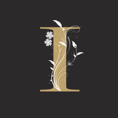 Luxury Boutique Letter I Monogram, Vintage Golden Letter With Elegant Floral Designの写真素材