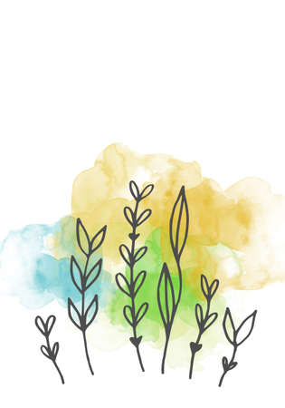 Colorful graphical leaves illustration. Floral line art pattern background.の写真素材