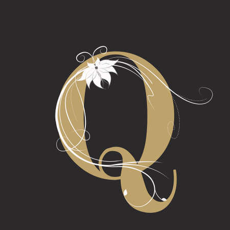 Luxury Boutique Letter Q Monogram, Vintage Golden Letter With Elegant Floral Designの写真素材