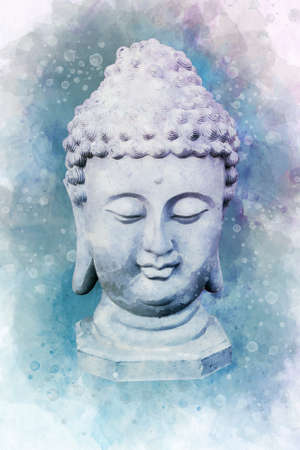 Watercolor painting of a buddha portrait, sign for peace and wisdomの写真素材