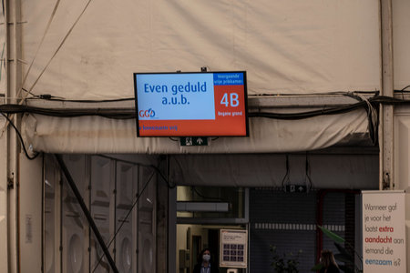 Venlo / Limburg, Netherlands - 2021-04-20. Entrance point the way to the Vaccination Center.