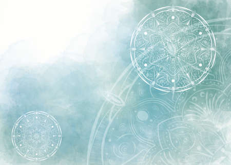 Vintage watercolor greeting card with Mandala. Great for invitation, flyer, menu, brochure, postcard, wallpaper, decoration, or any desired idea.の写真素材