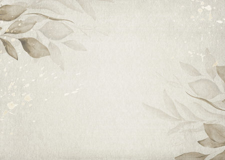 Pale leaves - botanical design banner. Floral pastel watercolor border frame.の写真素材
