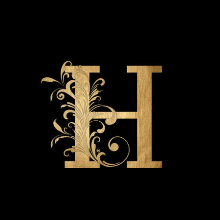 Luxury Boutique Letter H Monogram Logo, Vintage Golden Letter With Elegant Floral Designの写真素材