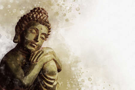 Watercolor painting of a buddha statue, sign for peace and wisdomの写真素材