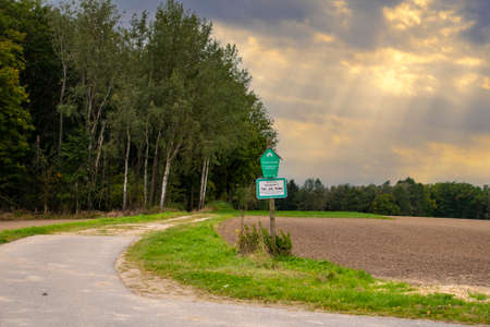 Landscape in late autumn. Stormy sky over an empty field.の写真素材