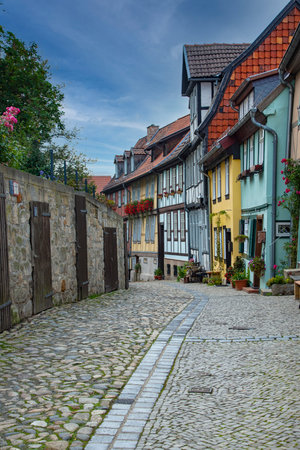 Quedlinburg, Germany - October 2021: Ancient street in center of Quedlinburg old townのeditorial素材