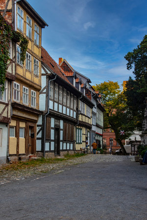 Quedlinburg, Germany - October 2021: Ancient street in center of Quedlinburg old townのeditorial素材