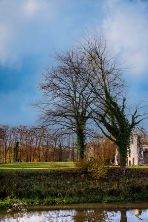 Bergen, The Netherlands - November 1, 2019 - Bleijenbeek Castle (Dutch: Kasteel Bleijenbeek) is situated in the small hamlet of Bleijenbeek in the Dutch province of Limburgのeditorial素材