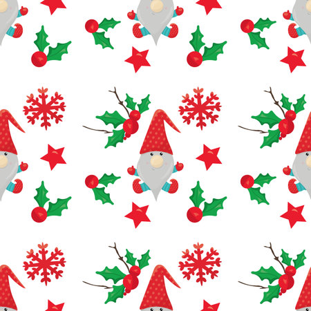 Christmas seamless pattern with Santa Claus and snowflakes - bright background for New Year, Christmas holiday, wallpaper, wrapper, backgroundの写真素材