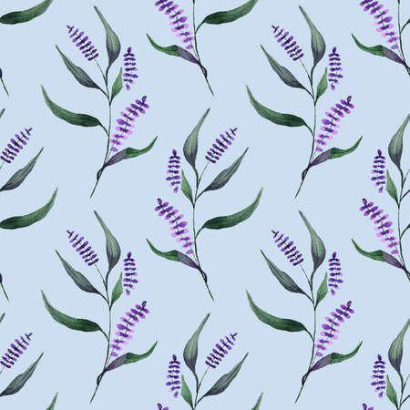 Seamless background with floral doodles, bright blue background. Luxury pattern for creating textiles, wallpaper, paper. vintage. Romantic floral Illustrationの写真素材