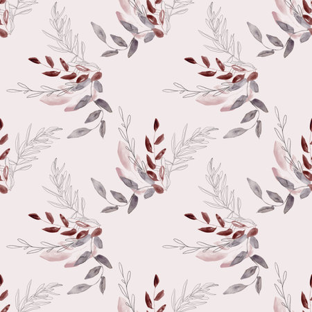 Seamless background with gray and brown leave doodles on bright background. Luxury pattern for creating textiles, wallpaper, paper. vintage. Romantic floral Illustrationの写真素材