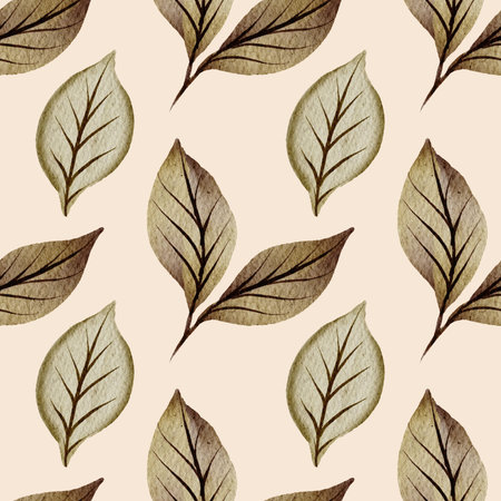 Seamless background with autumn leaf doodles, bright background. Luxury pattern for creating textiles, wallpaper, paper. vintage. Romantic floral Illustrationの写真素材