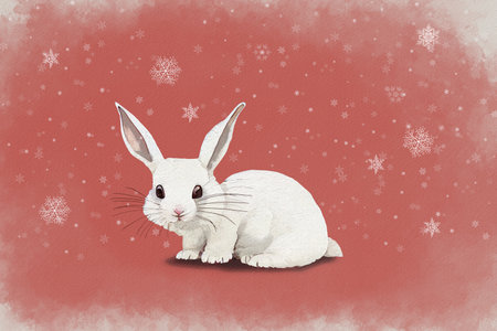 Cute cartoon character Rabbit in winter. funny rabbit. Merry Christmas and Happy New Year, Year of the Rabbitの写真素材
