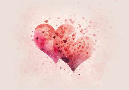 Watercolor hearts on a bright pink background. Valentine\'s day. Love. Lovers' Holiday. Cute pink hearts. Isolated object. Splashes of watercolor paintsの写真素材