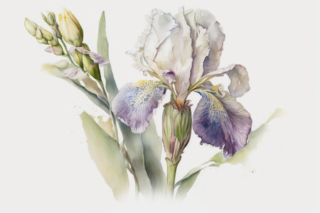 iris flower. Watercolor flower illustration for background, invitation, birthday card. Generative AIの素材