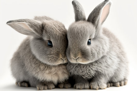 Close up of two cute little rabbits, hugging each other. Generative AIの素材