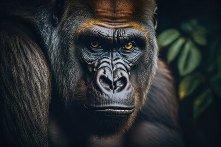 Generative AI. illustration. Closeup portrait of a male gorillaの素材