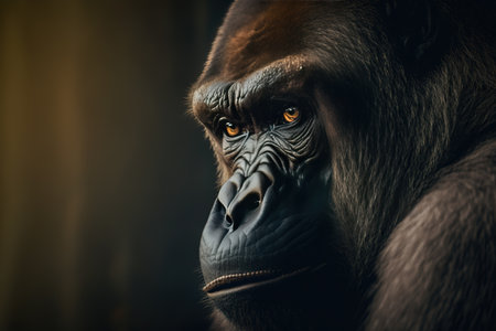 Generative AI. illustration. Closeup portrait of a male gorillaの素材