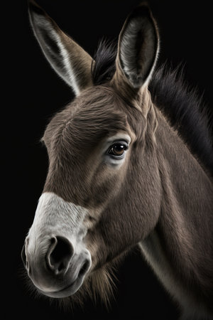 Generative AI. Portrait of young donkey, gray and brown. Farmanimal.の素材