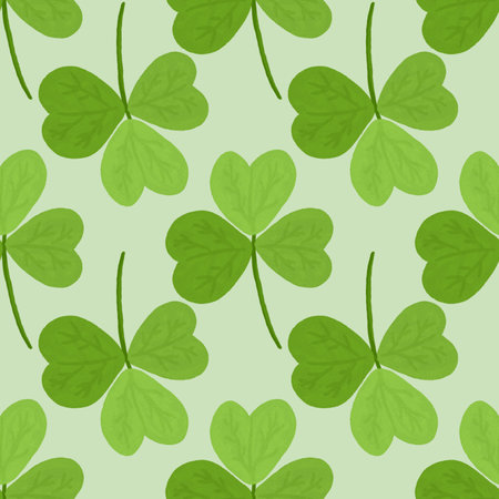 Seamless clover pattern. Clover pattern for Saint Patrick's Day. Clover pattern with three leaf. Chaotic shamrocks patternの写真素材