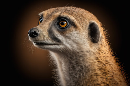 Generative AI. Close-up portrait of a meerkat standing and watching around for hunters. Meerkats are living in Africaの素材