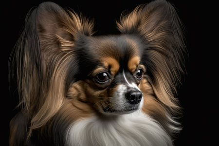 Generative AI. Portrait of a cute tricolor papillon. Continental spaniel dogsの素材