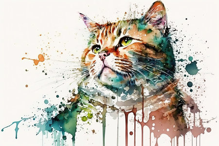Generative AI. Set of cute funny cat. Watercolor illustration on white backgroundの素材