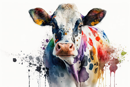 Generative AI. Cow head, watercolor illustration. Farmanimal.の素材