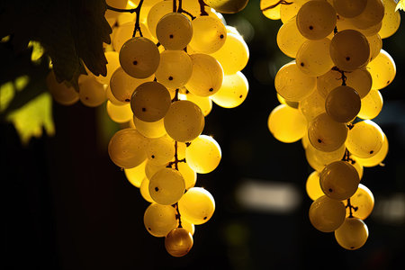 Generative AI. Defocus ripe yellow grape in vineyardの素材