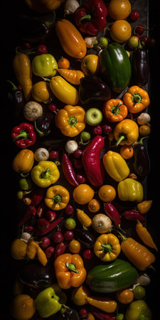 Generative AI. Vegetables on a black background. Fresh from the field or the garden.の写真素材