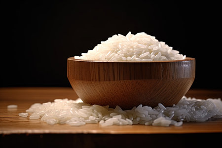 Generative AI. Close up of japanese rice. Japonica rice grains. sometimes called sinica rice, is one of the two major domestic types of Asian rice varieties.の素材