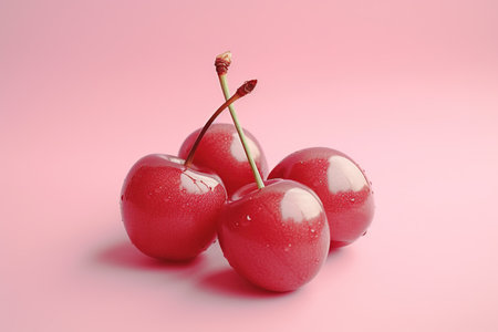 Sour cherries on a pink background. Generative AI.の素材