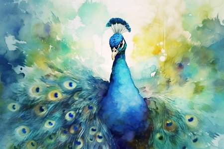 Beautiful peacock, watercolor, animal illustration. Generative AI.の素材